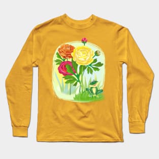 fresh raunculus of different colors and frog Long Sleeve T-Shirt